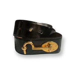 Moschino Redwall Vintage 90s Black Leather Hook Eye Latch Belt 401066 Womens 38